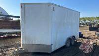 2015 Interstate 14'4" x 8'6" white enclosed trailer, VIN: 1UK500F27F1084542, F185, Owner: Schweitzer Farms Ltd., Seller: Fraser Auction _____________________________ **TOD - Office**