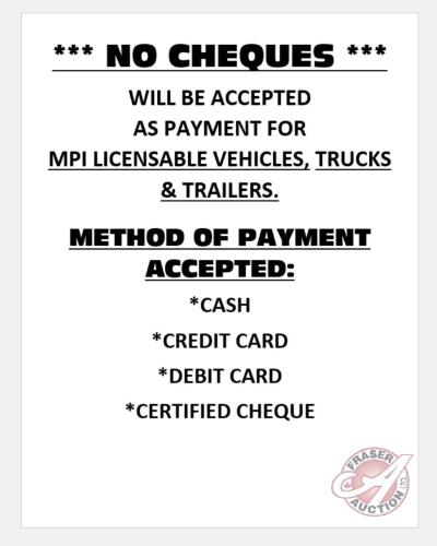 ***No Cheques for MPI Licensable Vehicles***<br/>