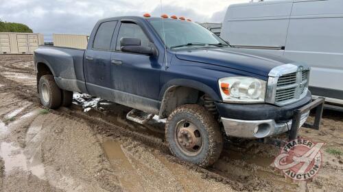 2007 Dodge Ram 3500 4x4 Dually truck, 380,434 showing, Rebuilt Status, VIN: 3D7MX48A37G787538, F94, Owner: Association of Manitoba Community Pastures Inc., Seller: Fraser Auction _________________________________ **Key + TOD - Office **