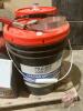 Prairie Select sprayer antifreeze, 1 pail full plus part pail approx 1/2 full; hydraulic transmission oil 5 gal 1/2 - 2/3 gull; gear oil GX 80W-90, 5 gal plus part pail with pump; (2) 1 gal measure jugs, funnel, oil drain pans - 2