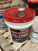Prairie Select sprayer antifreeze, 1 pail full plus part pail approx 1/2 full; hydraulic transmission oil 5 gal 1/2 - 2/3 gull; gear oil GX 80W-90, 5 gal plus part pail with pump; (2) 1 gal measure jugs, funnel, oil drain pans - 5