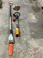 Stihl HTA 85 chain saw w/ extension pole, Stihl weed whacker F5A 85, (1) Stihl AP 300 36V battery w/ charger "ID TAG #1011"