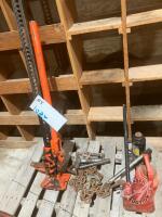 20 ton hyd jack, 12 ton hyd jack, jackall, 8.5' of 3/8" chain, asst'd pins