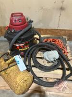 Shop Vac OPV 11.5 gal 10.5 amps, floor mats for vehicle, knee pads, JD air tank, extension cord