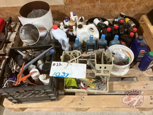 Pallet w/ 2 cycle oil, 4 cycle oil, seafoam, motor oil, diesel fuel conditioner, flashing and more