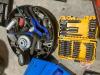 Assorted tools: Pipe wrenches, Punches, Vice grip, Set of allen wrenches, (3) screw driver sets, Drill bit set, Container odds + ends - 3