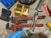 Assorted tools: Pipe wrenches, Punches, Vice grip, Set of allen wrenches, (3) screw driver sets, Drill bit set, Container odds + ends - 5