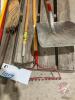 Pallet w/shovels, broom, plastic roll, sledge hammer, ice pic, extension poles, rake, (2) forks, hoe - 3
