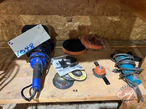 Makita angle grinder w/ steel brush + discs, Simonize Polisher w/ polish wheels