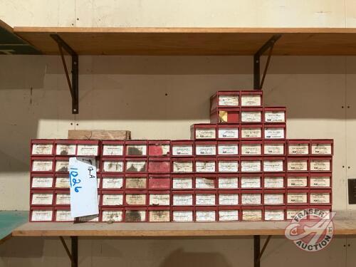 Bolt bins (74 compartment) with contents: 5/16" x 1" up to 3/4" x 6", bolts, washers, nuts
