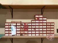 Bolt bins (74 compartment) with contents: 5/16" x 1" up to 3/4" x 6", bolts, washers, nuts