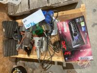 Fogger, planer, belt sander, sander, bearing greaser, (4) small wheels, (2) trailer blocks, New KD-A735BT CD Reciever bluetooth