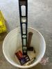 Lots of screwdrivers, 7pc nut driver set, hack saw, (2) squares, trouble light, hammers, level, 20' of 3/8" chain - 7