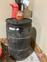 45 gal drum XD-3 EXT, 15W40 motor oil, 1/2 - 2/3 full with pump and gallon containers