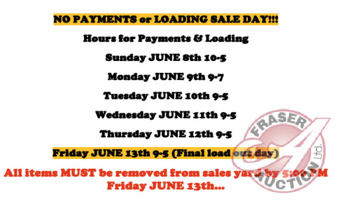 NO PAYMENTS or PICKUPS on SALE DAY: Pickup information in description and picture.