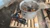 Pallet w/ Better Air barn/ventilation fan, (4) aluminum jack stands (no screw tops, just bottoms), cable winch w/ electric motor