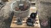 Pallet w/ Better Air barn/ventilation fan, (4) aluminum jack stands (no screw tops, just bottoms), cable winch w/ electric motor - 4