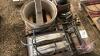 Pallet w/ 6&rdquo; bench grinder mounted on truck rim and stand, propane heater, electric polisher, ratchet straps - 7