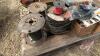 Pallet w/ several spools of various electrical wire and cable, Box w/ couplers, connections, lights, cord ends - 3
