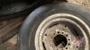 Pallet w/ Black and Decker angle grinder, (4) screw in bin anchors, Red metal toolbox (empty), (Used) Good Year 11L-15F1 imp tire, (Used) Good Year 9.5L-14 imp tire on 6 bolt rim - 5