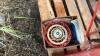 Pallet w/ Stihl 024 chainsaw, measuring wheel, pipe wrench, receiver hitch, recoil off small engine, Dewalt electric reciprocating saw - 8