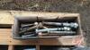 Pallet w/ asst&rsquo;d plumbing fixtures, banjo couplers, banjo valves, (2) electric broom shut off valves, (2) old VHS radios, box w/ asst&rsquo;d large bolts, pallet of chain - 7