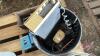 Pallet w/ asst&rsquo;d plumbing fixtures, banjo couplers, banjo valves, (2) electric broom shut off valves, (2) old VHS radios, box w/ asst&rsquo;d large bolts, pallet of chain - 8