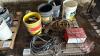 Pallet w/ 10-50 amp Moto Master battery charger booster, asst&rsquo;d extension cords, (4) pails of asst&rsquo;d roller wheels and rollers