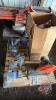 Pallet w/ metal cutting chop saw, Seed treater tank, Asst&rsquo;d pop rivets, cotter pins, hose clamps, springs, set screw assortment, bin level indicator