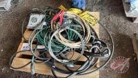 Pallet w/ asst&rsquo;d electrical, extension cords, truck wiring cords, stove plug, HD cable