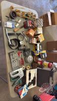 Misc lot of filters, mufflers, wrenches, tool kit