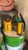 Partial barrel D-MO gold 15W-40 oil w/ barrel pump and jug - 2
