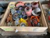 *pallet of electric fencing items: insulators, electric twine, baler twine, gate springs, ratchet tighteners, tags, misc