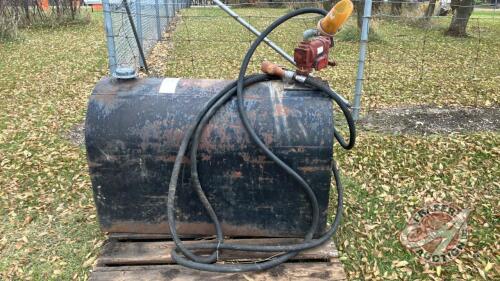 K45. black skid tank with Tuthill 12v pump, hose and nozzle