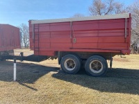 *2002 16' Cancade grain box pup on T/A pintle hitch trailer, VIN#HOMEMADE, Owner: MOIR FARMS LTD, Seller: Fraser Auction__________ ***TOD, & SAFETIED***