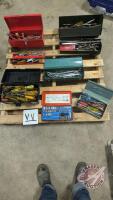 Socket sets, tool box full of screw drivers, wrenches, tool boxes full of assorted tools. (Pallet VV)