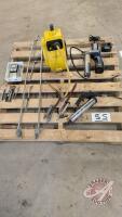 Lincoln battery powered grease gun with charger. Shop air reel. Air grease gun. Air blowers and air accessories. (Pallet SS)