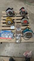 5 working skill saws, pack of brand new carbon tipped blades. (Pallet CC)