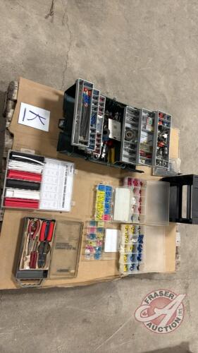 Assortment of automotive wiring components. Shrink tube, connectors, stripping tools, ect (Pallet K)