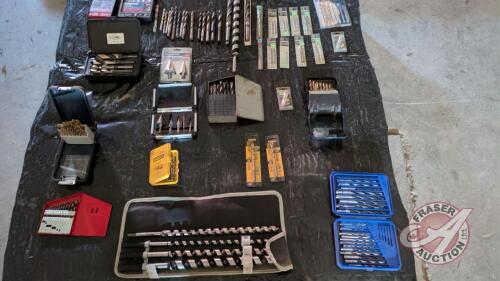 Drill bit lot. All sizes. Lots new never used. Wood spate bits. Coated step drill set with extra bits. S+D drill sets. Quick change drill bits. DeWalt,Snap on,Mastercraft etc. (Pallet C)