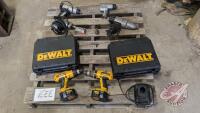 2 DeWalt drills with cases and charger. 3/4 inch impact drills, and air impact drill. (Pallet EEE)