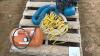 Pallet of assorted air hose, air compressor, electric wire and air tankPallet L - 2