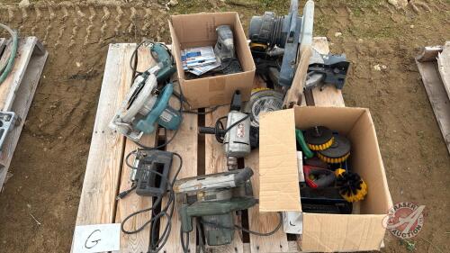 Assortment of saws, drills, and polishing brushes Pallet G