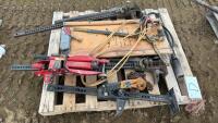 Assortment of jacks, fence tightener, tiger torch D