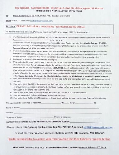 OPENING BID FORM