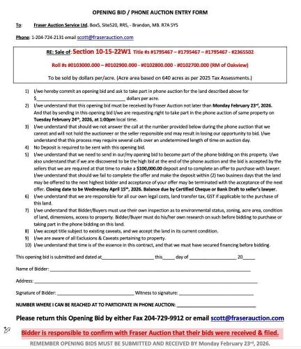 OPENING BID FORM