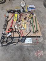 John Deere speciality wrenches, trouble light, spot light, assorted wrenches and tools, New extension cord, tool magnets and electric fence testers. (Pallet QQQQ)