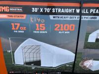 K140. 30' x 70' Straight Wall Peak Ceiling Storage Shelter with Heavy Duty 17 oz PVC Cover TMG-ST3070V