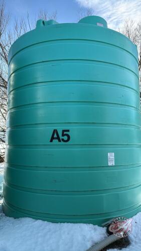 A5 Enduraplas 10,000 US gal poly liquid tank with valve (Seller has access to Telehandler and lift jig to load BUT only for 2 days. Buyer must call Andrew for dates and times for loading. If cant come on set days buyers responsible to load themselves. Mu