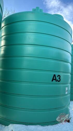 A3 Enduraplas 10,000 US gal poly liquid tank with valve (Seller has access to Telehandler and lift jig to load BUT only for 2 days. Buyer must call Andrew for dates and times for loading. If cant come on set days buyers responsible to load themselves. Mus